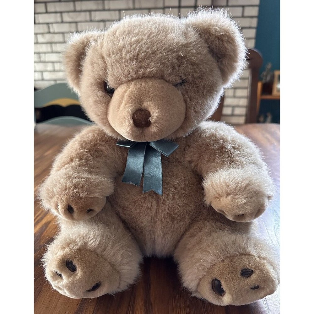 Vintage 10"â Mary Meyer Brown Bear Plush with Blue Ribbon